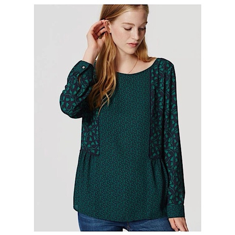 021 LOFT 💠 Petite Mixed Ivy Piped Blouse
